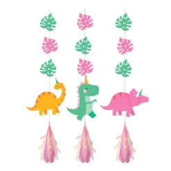 Creative Converting Girl Dinosaur Hanging Decorations 3ct