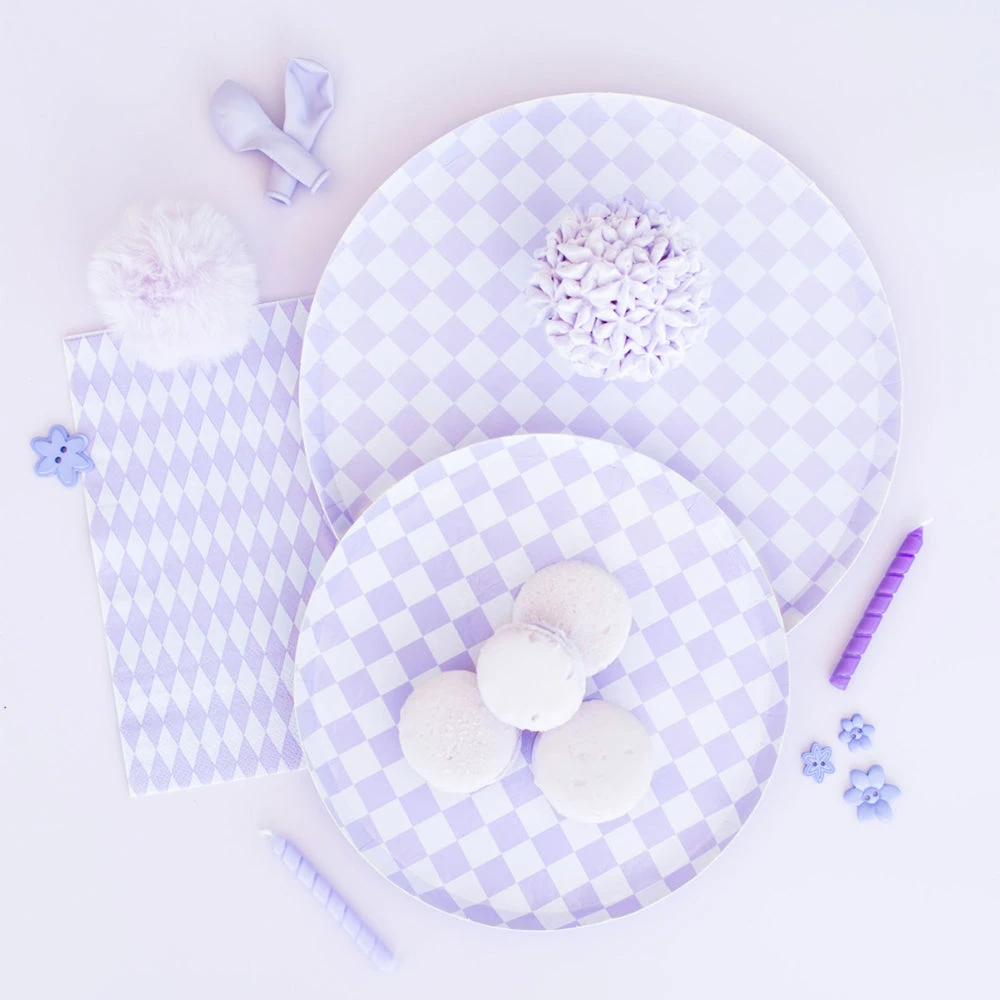 Purple Checkered Dinner Plates 8ct - Image 2