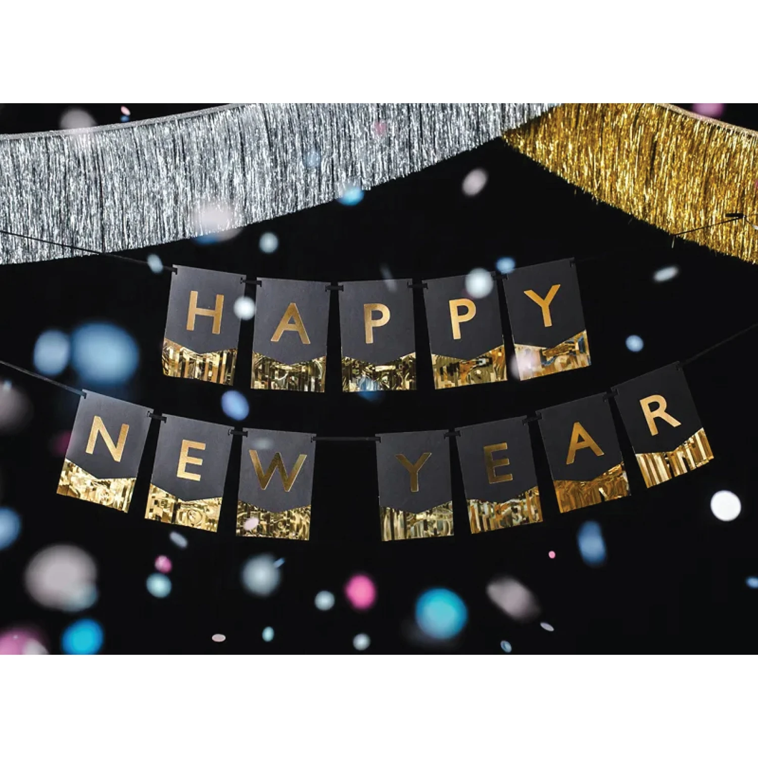 Black & Gold Happy New Year Fringe Banner 4.5ft - Image 2