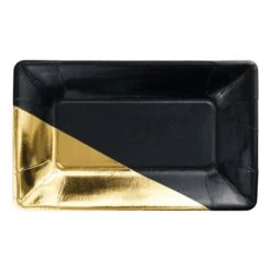 Creative Converting Black & Gold Foil Rectangle Dessert Plates 8ct