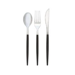 Black & Silver Plastic Cutlery Set For 8