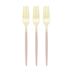 Blush Pink & Gold Plastic Forks 32ct