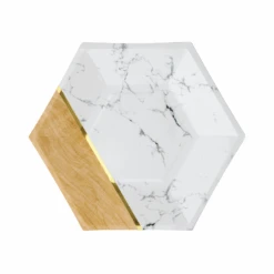 Creative Converting White Marble & Faux Wood Hexagon Dessert Plates 8ct