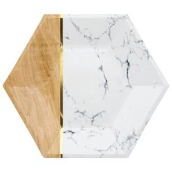 Creative Converting White Marble & Faux Wood Hexagon Lunch Plates 8ct