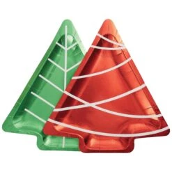 Red & Green Foil Christmas Tree Lunch Plates 8ct