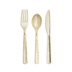 Creative Converting Gold Premium Hammered Plastic Cutlery Set For 8