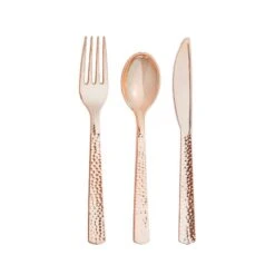 Creative Converting Rose Gold Hammered Plastic Cutlery Set For 8
