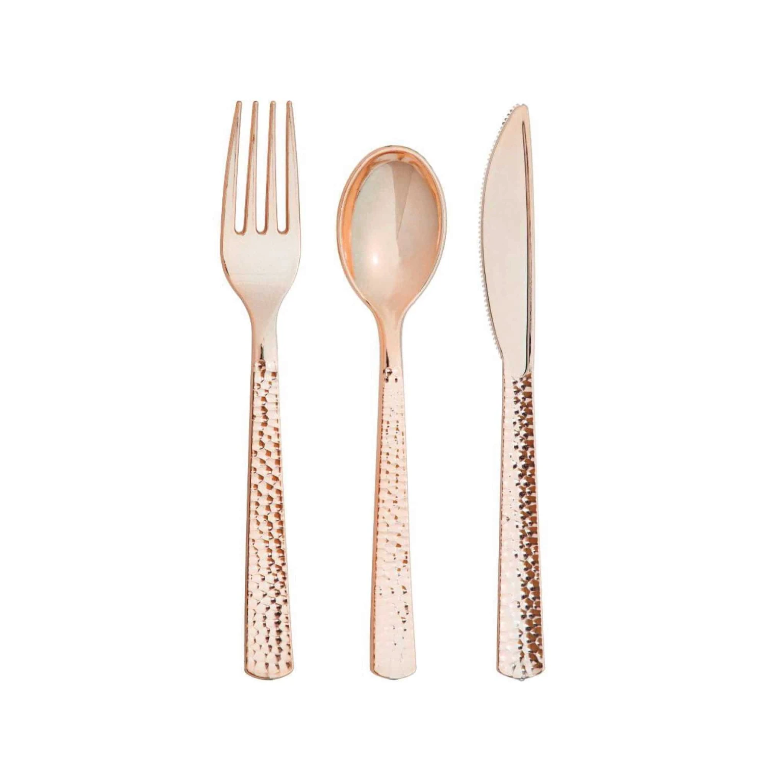 Creative Converting Rose Gold Hammered Plastic Cutlery Set For 8