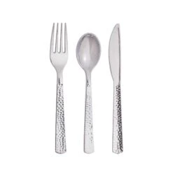 Creative Converting Silver Premium Hammered Plastic Cutlery Set For 8