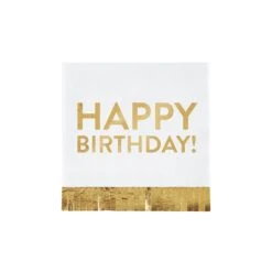 Happy Birthday Gold Fringed Dessert Napkins 20ct