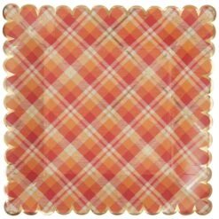 Harvest Plaid Scalloped Square Lunch Plates 8ct
