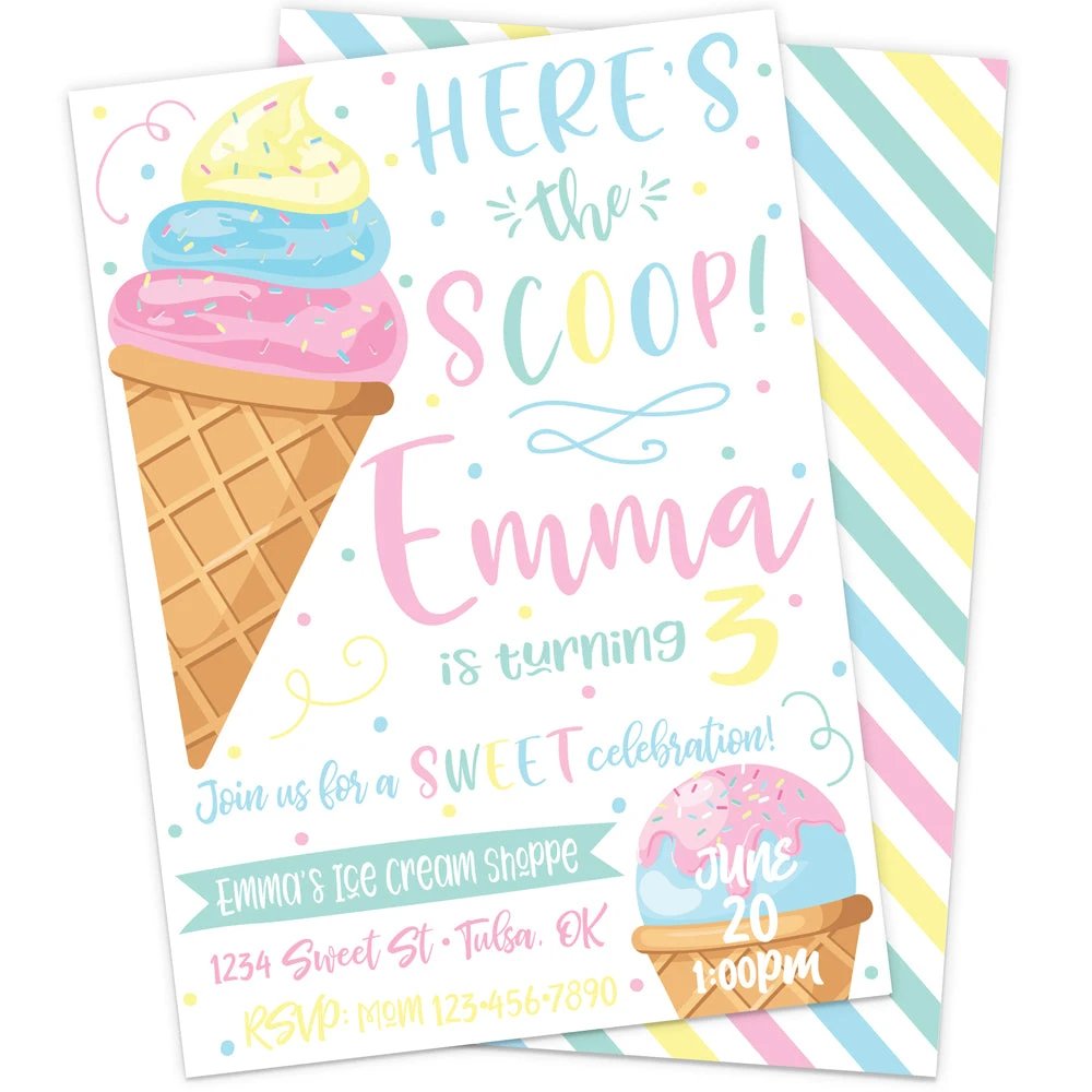 Here's The Scoop Ice Cream Birthday Party Invitation