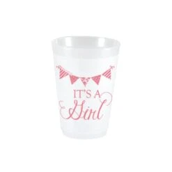 It's A Girl Pennant Frosted Plastic Cups 10ct