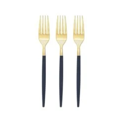 Navy & Gold Plastic Forks 32ct