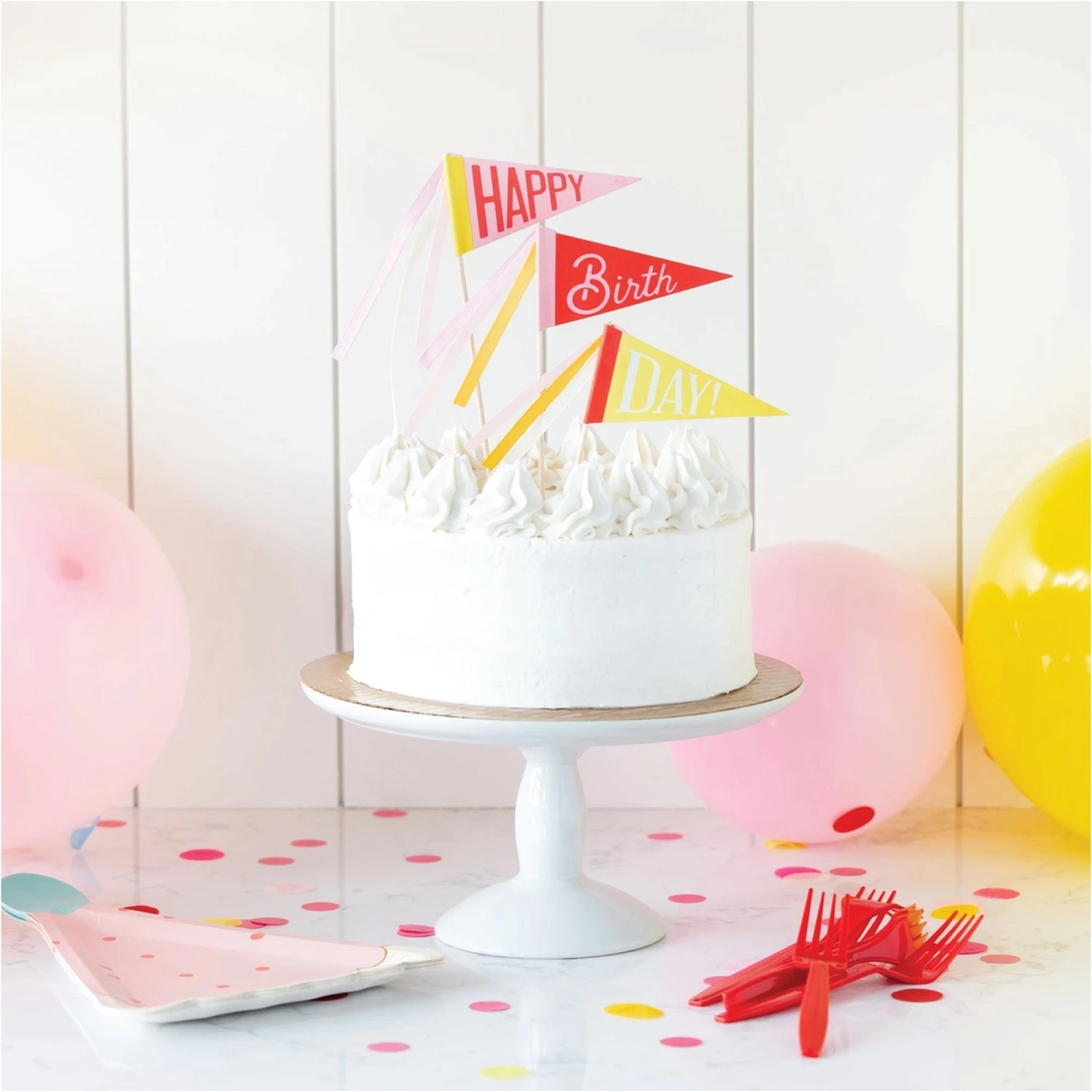 Pink Birthday Pennant Cake Toppers 3ct - Image 2
