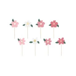 Pink Flower Cupcake Toppers 8ct