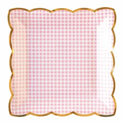 Pink Gingham Scalloped Lunch Plates 8ct
