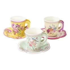Talking Tables Vintage Paper Teacups And Saucers Set 12ct