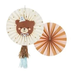 Teddy Bear Party Paper Fan Decorations 2ct