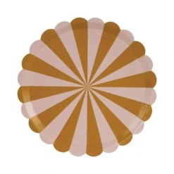Brown & Pink Striped Scalloped Dessert Plates 6ct