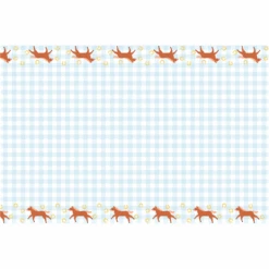 Blue Checkered & Horses Paper Table Cover