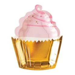 Pink & Gold Cupcake Dessert Plates 8ct