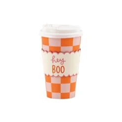 Pink & Orange Checkered Halloween Coffee Cups & Lids 8ct
