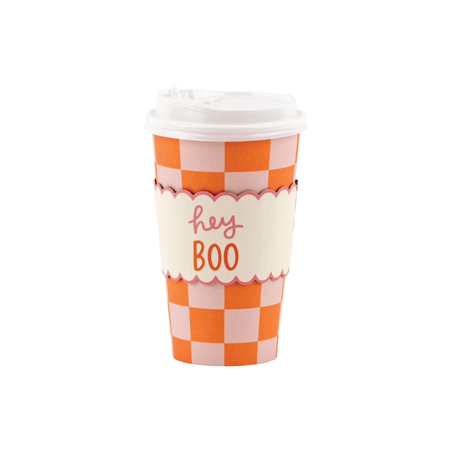 Pink & Orange Checkered Halloween Coffee Cups & Lids 8ct