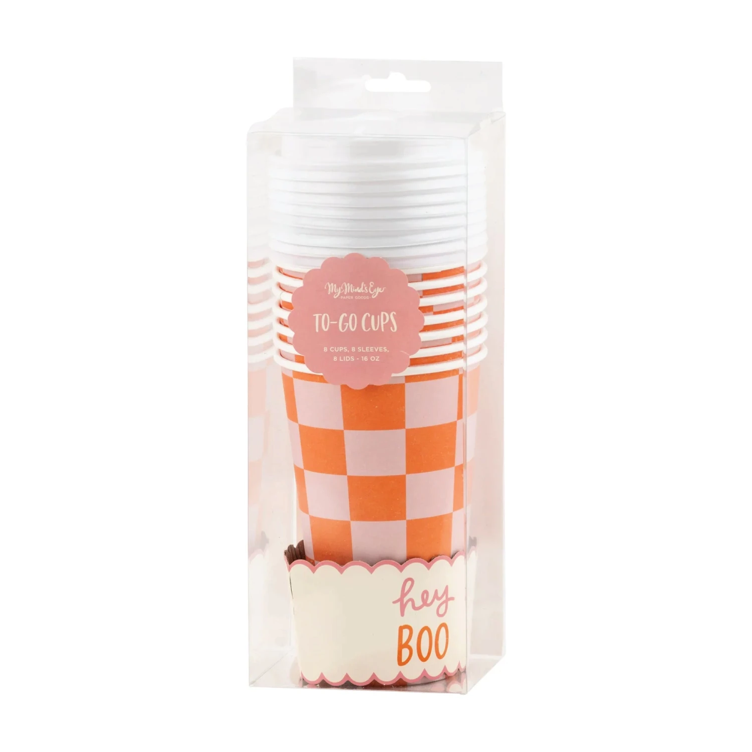 Pink & Orange Checkered Halloween Coffee Cups & Lids 8ct - Image 2
