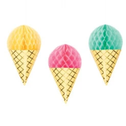 Creative Converting Ice Cream Cone Honeycomb Decorations 3ct