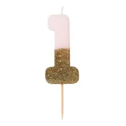 Talking Tables Pink & Gold Glitter Number 1 Birthday Candle