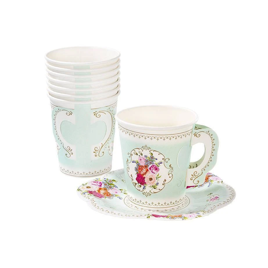 Talking Tables Floral Paper Teacups & Saucers Set 12ct