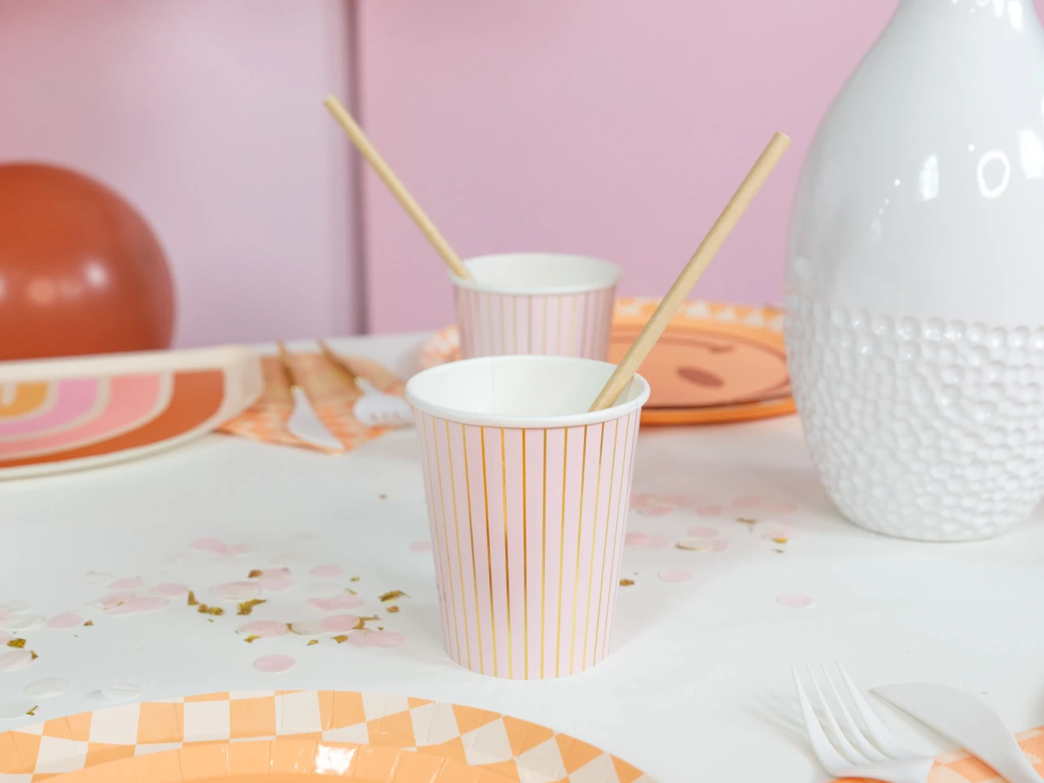 Pink & Gold Pinstripe Paper Cups 10ct - Image 2