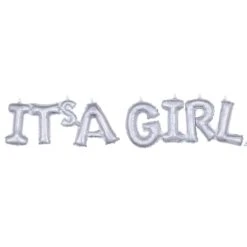 Silver It's A Girl Letter Balloon Banner 42"