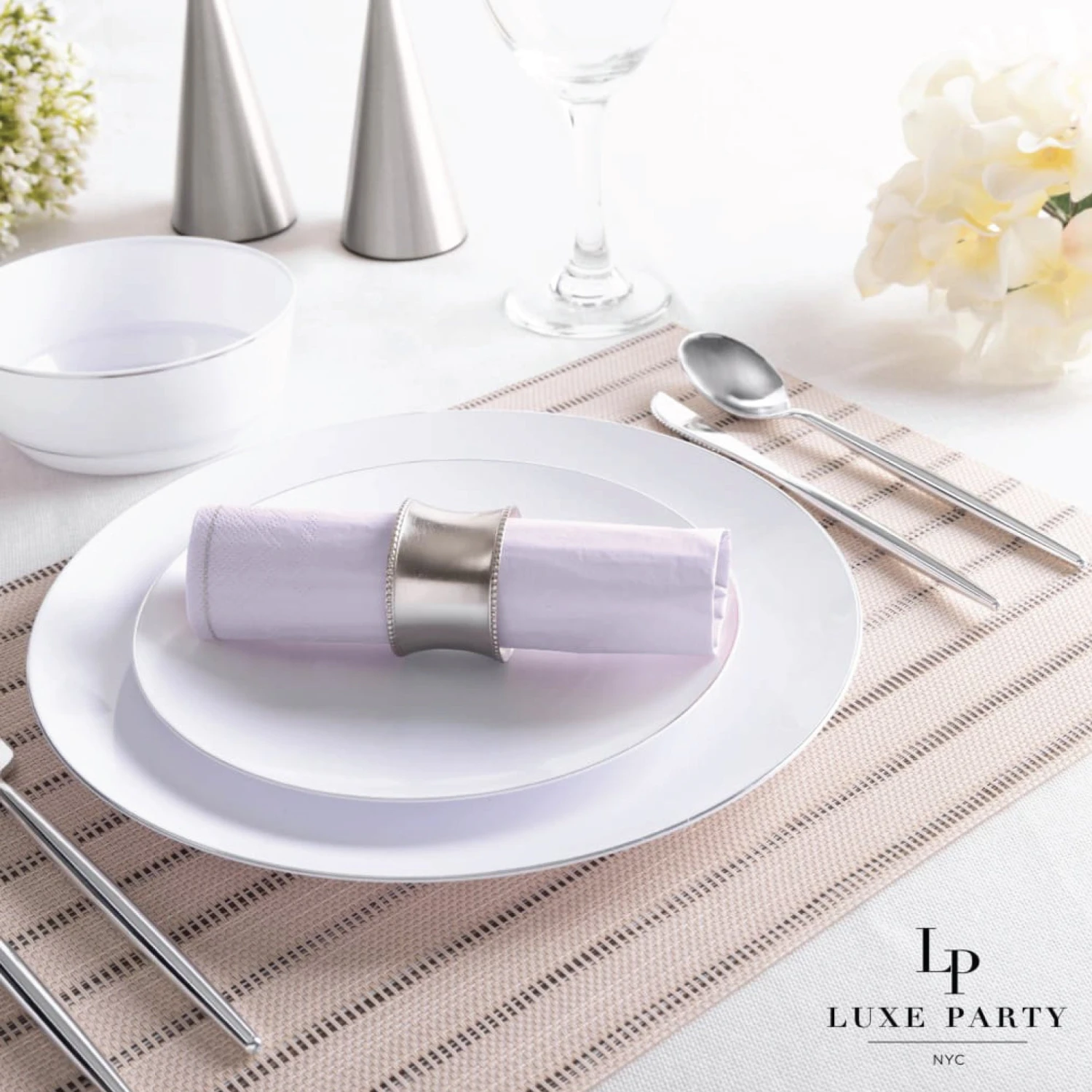 Lavender & Silver Stripe Lunch Napkins 20ct - Image 2