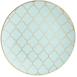 Light Mint Blue & Gold Lattice Plastic Dinner Plates 10ct