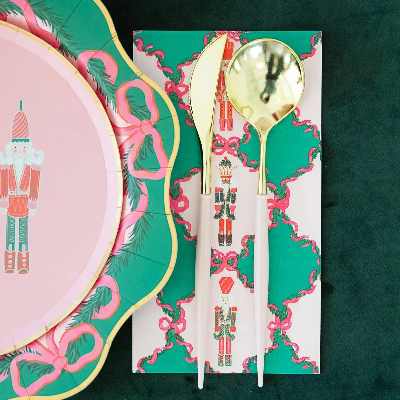 Lattice & Pink Christmas Nutcrackers Paper Guest Towels 20ct - Image 2