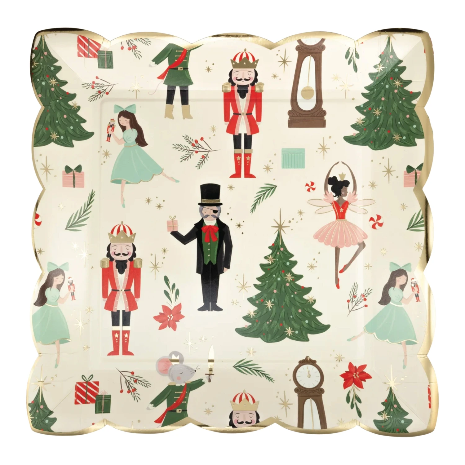 Nutcracker Pattern Square Dinner Plates 8ct