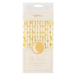 Baby Gold Moon & Star Plastic Straws 12ct