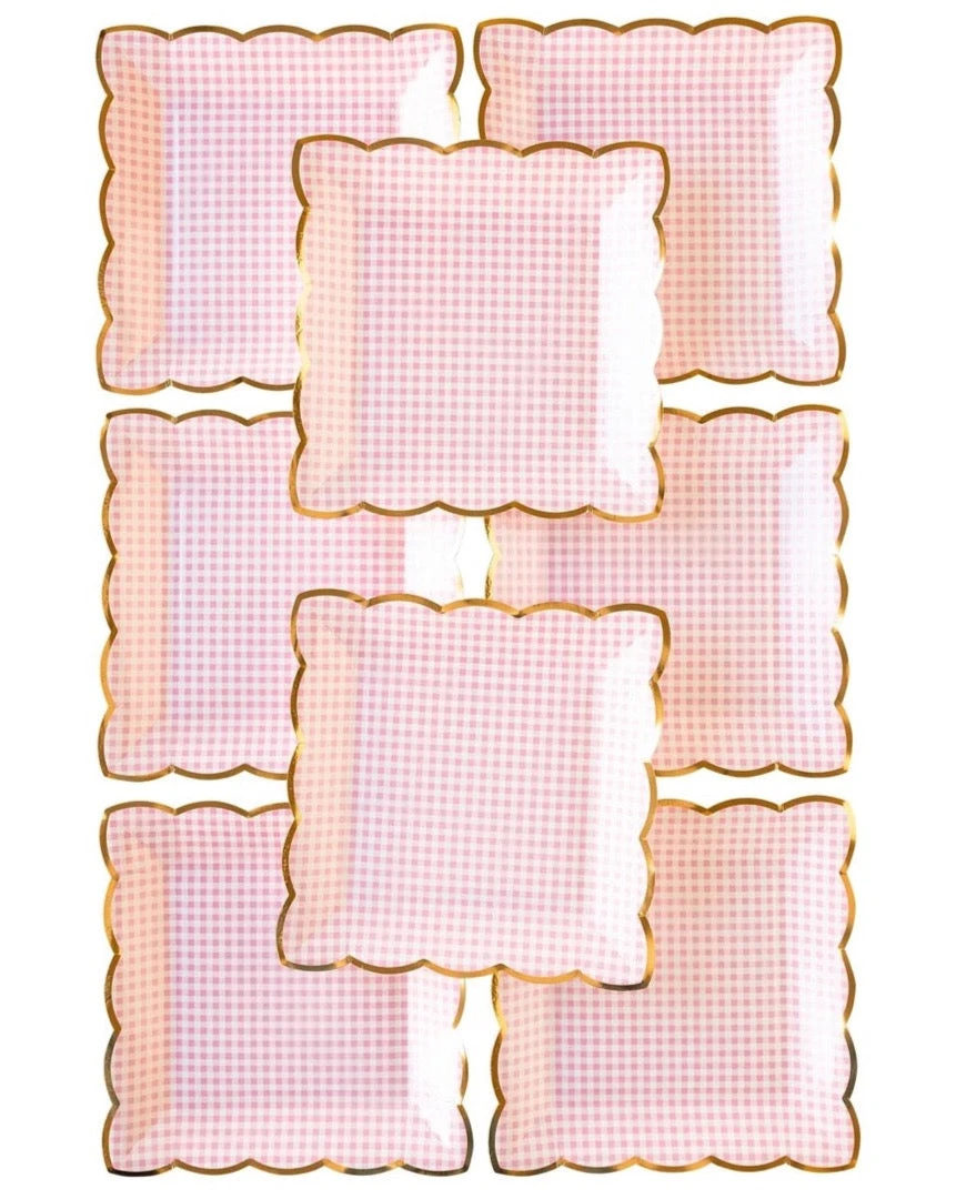 Pink Gingham Scalloped Lunch Plates 8ct - Image 4