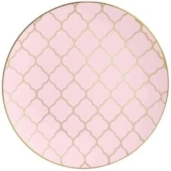 Pale Pink & Gold Lattice Plastic Dinner Plates 10ct