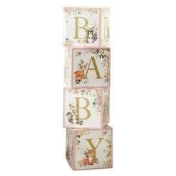 Pink Woodland Baby Block Decorations 4ct