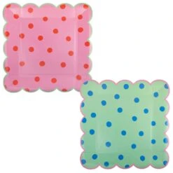 Pink & Green Polka Dot Dinner Plate Set 8ct