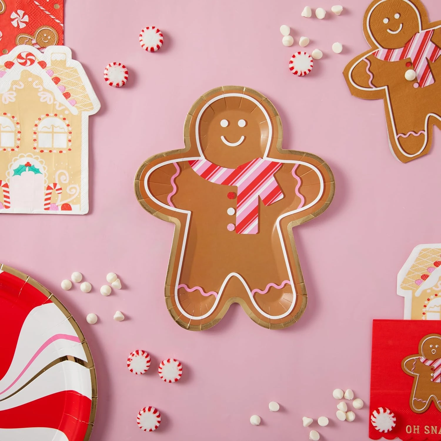 Pink & Red Scarf Gingerbread Man Dessert Plates 8ct - Image 2