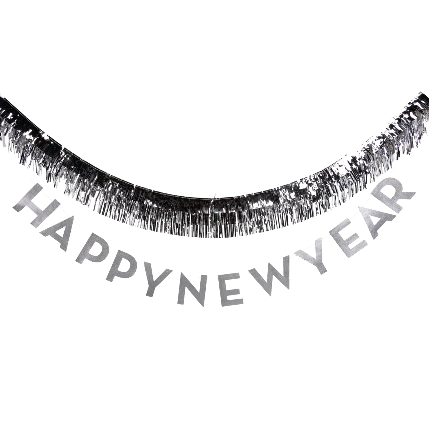 Silver Happy New Year Banner & Fringe Garland Set 8ft